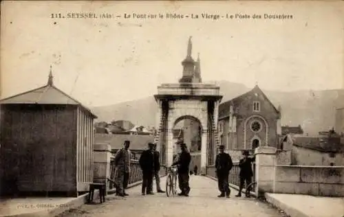 Ak Seyssel Haute Savoie, Brücke über die Rhône, La Virginie, Zollstation