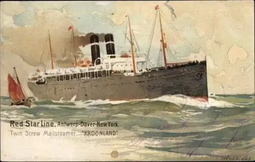 Künstler Ak Cassiers, H., T.S.S. Kroonland, Red Star Line, Antwerp Dover New York