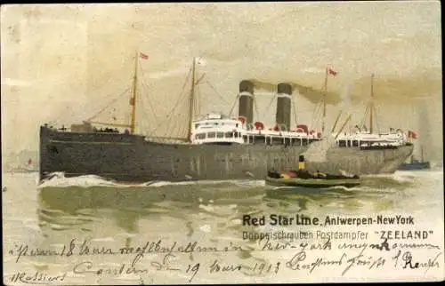 Künstler Ak Cassiers, H., Doppelschrauben Postdampfer Zeeland, Red Star Line, Antwerp Dover New York