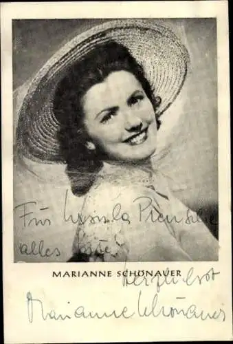 Ak Schauspielerin Marianne Schönauer, Autogramm, Portrait