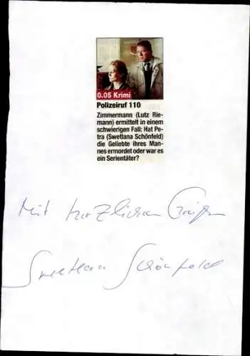 Ak Schauspielerin Swetlana Schönfeld, Zeitungsausschnitt, Autogramm