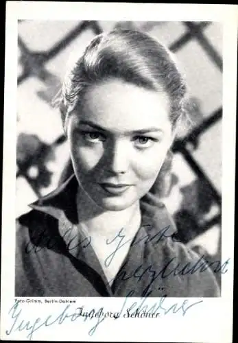 Ak Schauspielerin Ingeborg Schöner, Portrait, Bluse, Autogramm