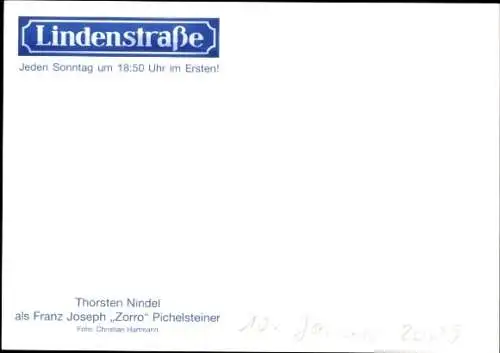 Ak Schauspieler Thorsten Nindel, Portrait, Autogramm, Lindenstraße, als Zorro