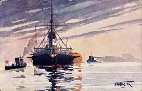 Künstler Ak Husser, Japanisches Kriegsschiff, Linienschiff Mikasa