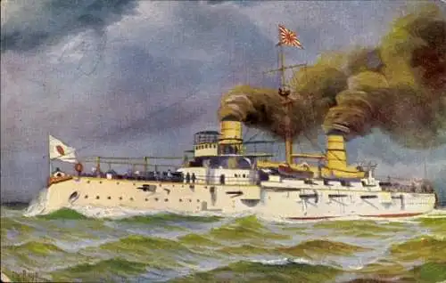 Künstler Ak Rave, Chr., Japanisches Kriegsschiff Kasuga, Linienschiff