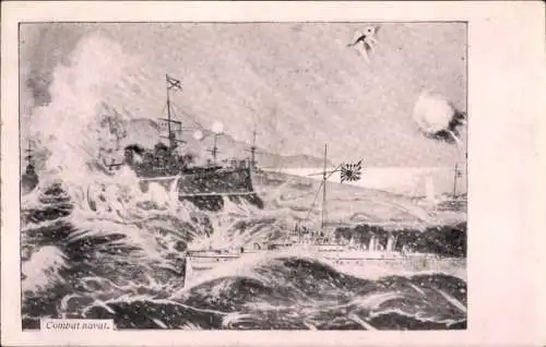 Ak Russisch japanischer Krieg, Schlachtschiffe im Kampf, Schlachtszene