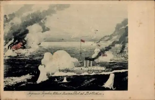 Ak Russisch japanischer Krieg, Schlachtschiffe im Kampf, Schlachtszene