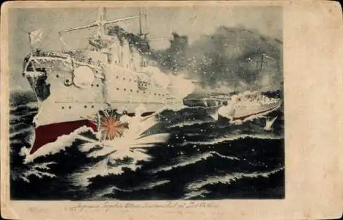 Ak Russisch japanischer Krieg, Schlachtschiffe im Kampf, Schlachtszene