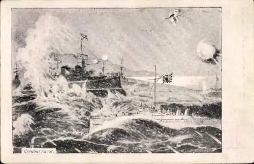 Ak Russisch japanischer Krieg, Schlachtschiffe im Kampf, Schlachtszene