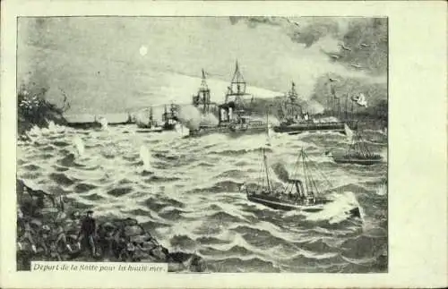 Ak Abfahrt der Flotte auf hohe See