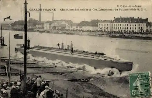 Ak Chalon sur Saône Saône et Loire, Französisches U-Boot S.C.1