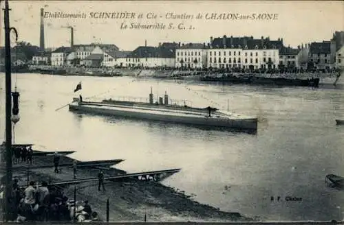 Ak Chalon sur Saône Saône et Loire, Französisches U-Boot S.C.1