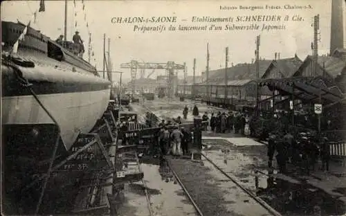 Ak Chalon sur Saône Saône et Loire, Japanisches U-Boot, Hafen