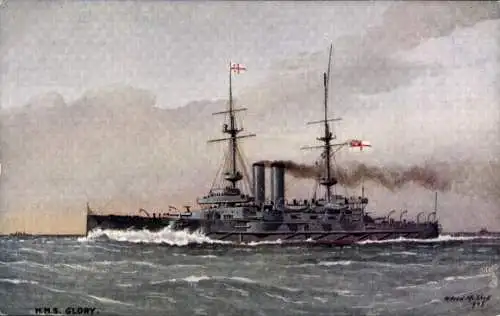Künstler Ak Mitchell W., Britisches Schlachtschiff HMS Glory