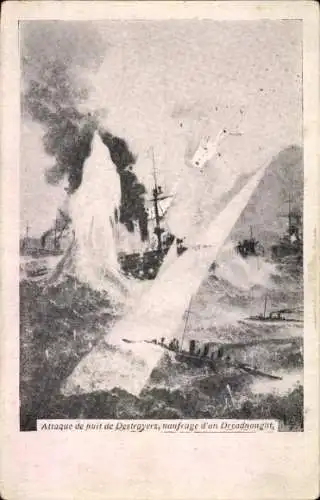 Ak Britisches Kriegsschiff Dreadnaught, Schlachtszene