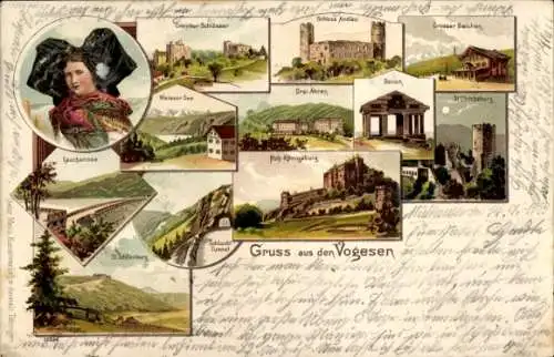 Litho Trois Épis Trois Épis Alsace Haut Rhin, Weißer See, Schloss Andlau, Großer Belchen