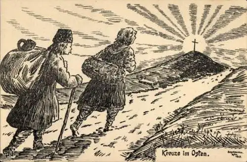 Künstler Ak Schellmann, Kreuze im Osten, Kriegsflüchtlinge