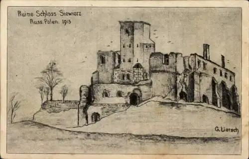 Künstler Ak Liersch, G., Siewierz Schlesien, Ruine Schloss Siewierz