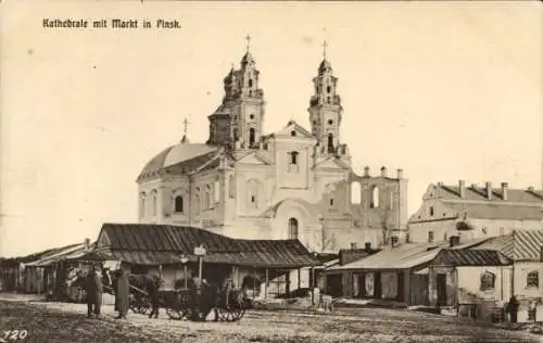 Ak Pinsk Weißrussland, Kathedrale, Markt