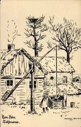 Künstler Ak Schellmann, Russisch Polen, Ziehbrunnen