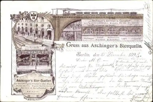 Litho Berlin Mitte, Alexanderplatz, Aschinger's Firmenleitung & Lager, Stadtbahnbögen, Bierquelle