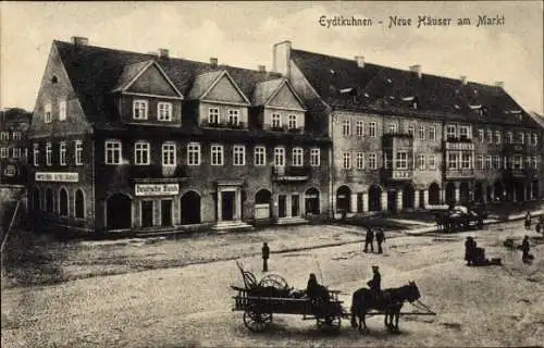 Ak Eydtkau Eydtkuhnen Ostpreußen, Neue Häuser, Markt, Deutsche Bank