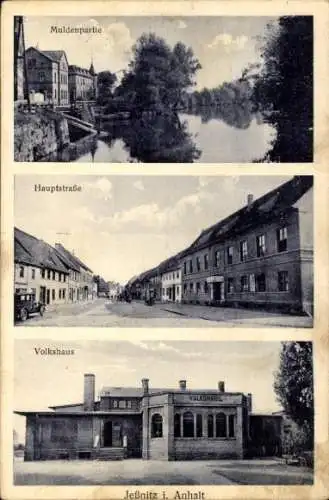 Ak Jeßnitz Jessnitz in Anhalt, Muldenpartie, Volkshaus, Hauptstraße