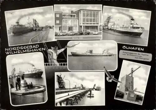 Ak Wilhelmshaven an der Nordsee, Ölhafen, Schiffe, Boote, Anker, Denkmal