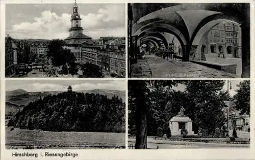 Ak Jelenia Góra Hirschberg Riesengebirge Schlesien, Markt, Butterlaube, Kriegerdenkmal