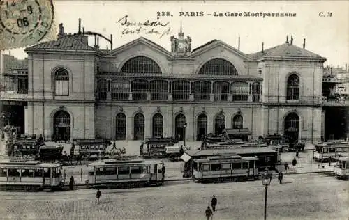 Ak Paris XV Vaugirard, Gare Montparnasse, Straßenbahn