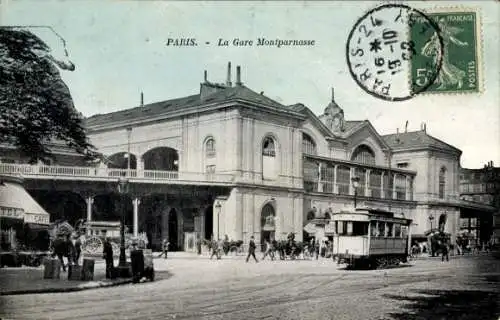 Ak Paris XV Vaugirard, Gare Montparnasse, Straßenbahn