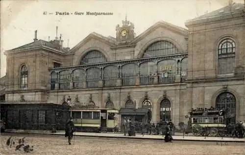 Ak Paris XV Vaugirard, Gare Montparnasse, Straßenbahn