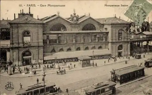 Ak Paris XV Vaugirard, Gare Montparnasse, Straßenbahn