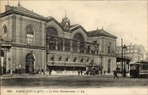 Ak Paris XV Vaugirard, Gare Montparnasse, Straßenbahn