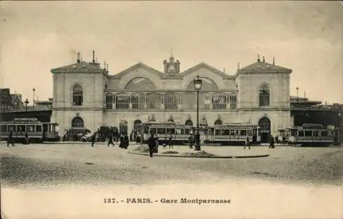 Ak Paris XV Vaugirard, Gare Montparnasse, Straßenbahn