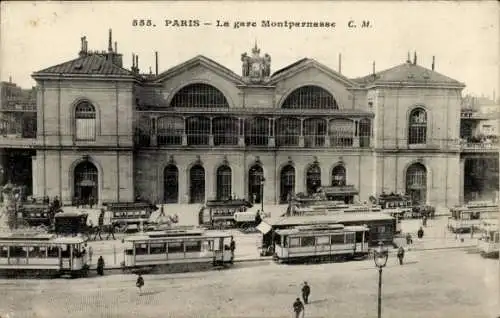 Ak Paris XV Vaugirard, Gare Montparnasse, Straßenbahn