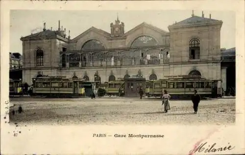 Ak Paris XV Vaugirard, Gare Montparnasse, Straßenbahn