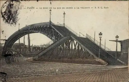 Ak Paris 19. Jahrhundert La Villette, Die Rue de Crimee-Brücke