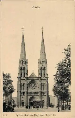 Ak Paris XIX. Buttes Chaumont, Kirche Saint-Jean-Baptiste von Belleville