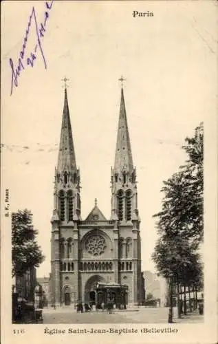 Ak Paris XIX. Buttes Chaumont, Kirche Saint-Jean-Baptiste von Belleville