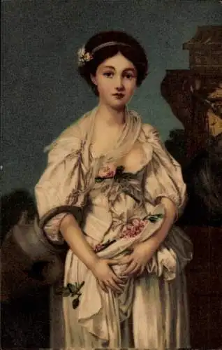 Ak Portrait einer jungen Frau, Weißes Kleid