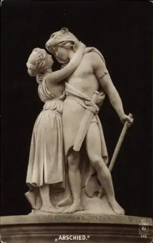 Ak Plastik von Erdmann Encke, Abschied, Krieger mit Schwert, Axt