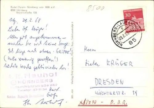 Ak Nürnberg in Mittelfranken, Ruder-Verein 1880, Bayernstraße 136, Bootshaus, Boote