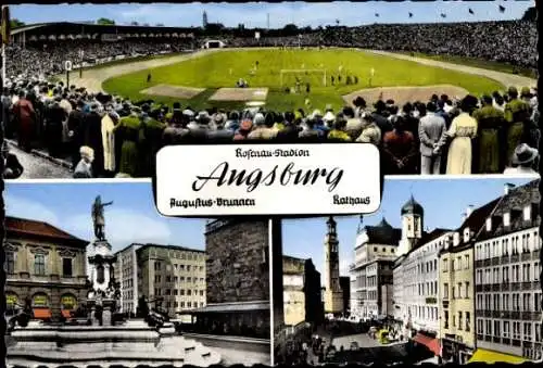 Ak Augsburg in Schwaben, Rosenaustadion, Brunnen, Teilansicht