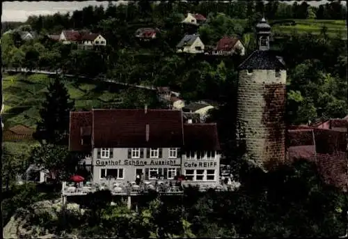 Ak Bürg Winnenden in Württemberg, zur schönen Aussicht, Turm, Café Reiff