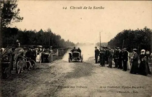 Ak Circuit de la Sarthe, Ankunft auf den Tribünen, Bayard-Team