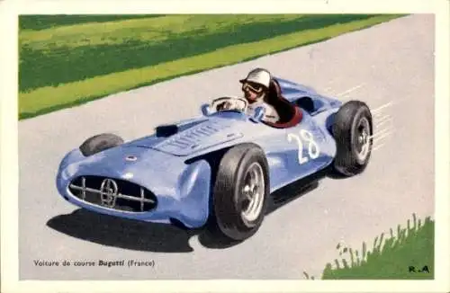 Künstler Ak Auto, Bugatti Racing Car