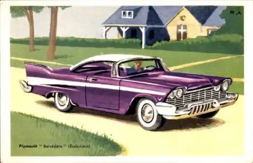 Künstler Ak Plymouth Belvédère, Vereinigte Staaten, USA, Auto, Flossen
