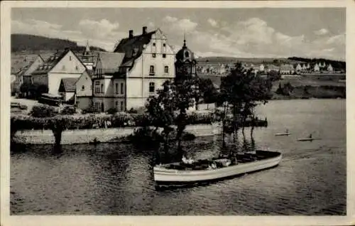 Ak Saalburg Saale Orla Kreis, Gesamtansicht der Stadt, Ausflugsboot