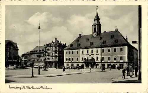 Ak Annaberg im Erzgebirge, Markt mit Rathaus